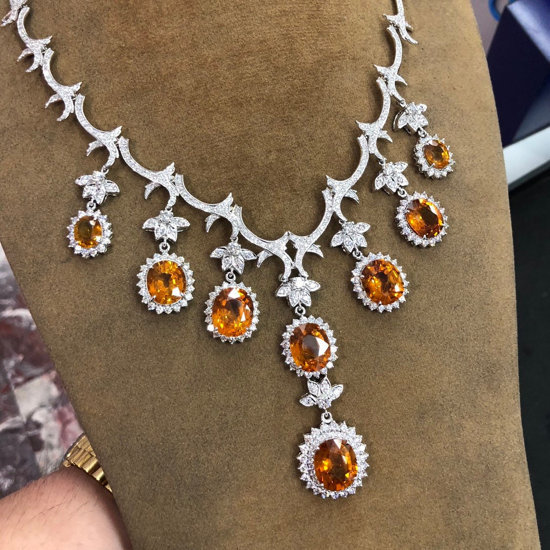 HUGE NECKLACE! 54.48TCW Yellow Sapphire & VS Diamonds in 18K White Gold - Image 10