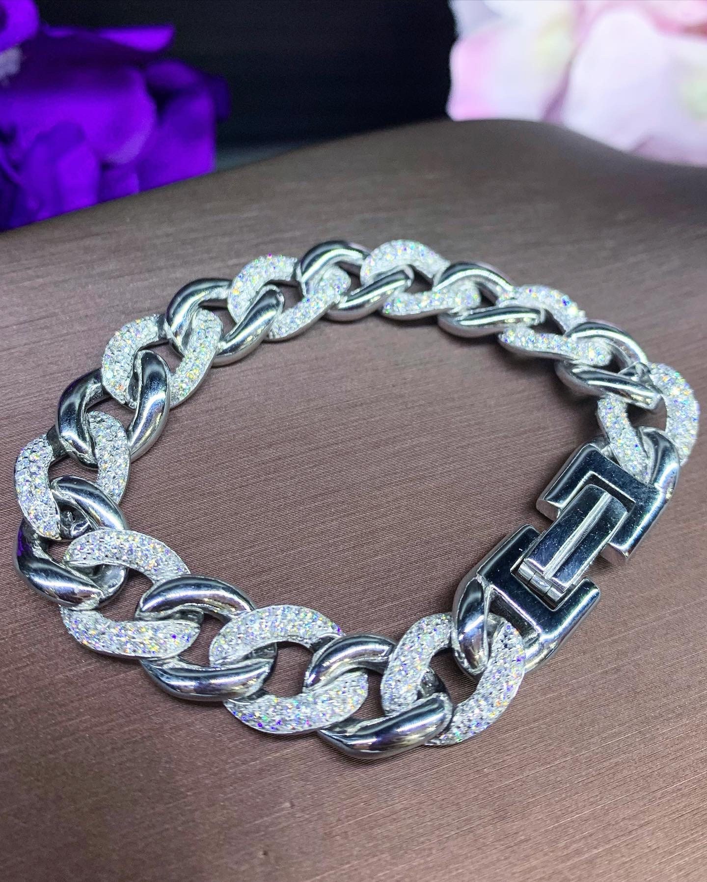 CHAIN! 2.75TCW F/VS Diamonds in 18K Solid White Gold Bangle Bracelet Hiphop