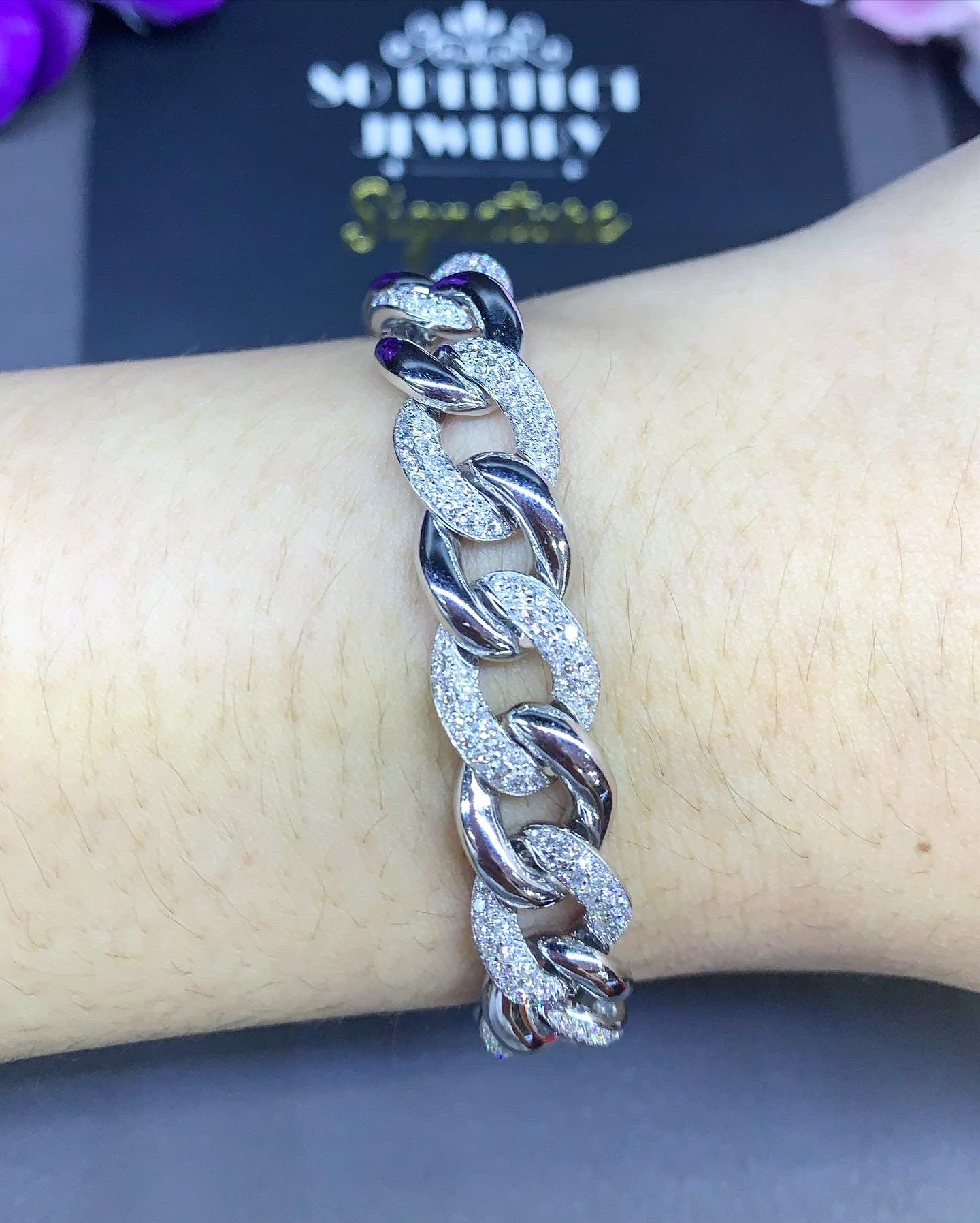 CHAIN! 2.75TCW F/VS Diamonds in 18K Solid White Gold Bangle Bracelet Hiphop - Image 2