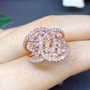 Stunning! Baguette Cluster Diamond Ring in 18K Solid Rose Gold