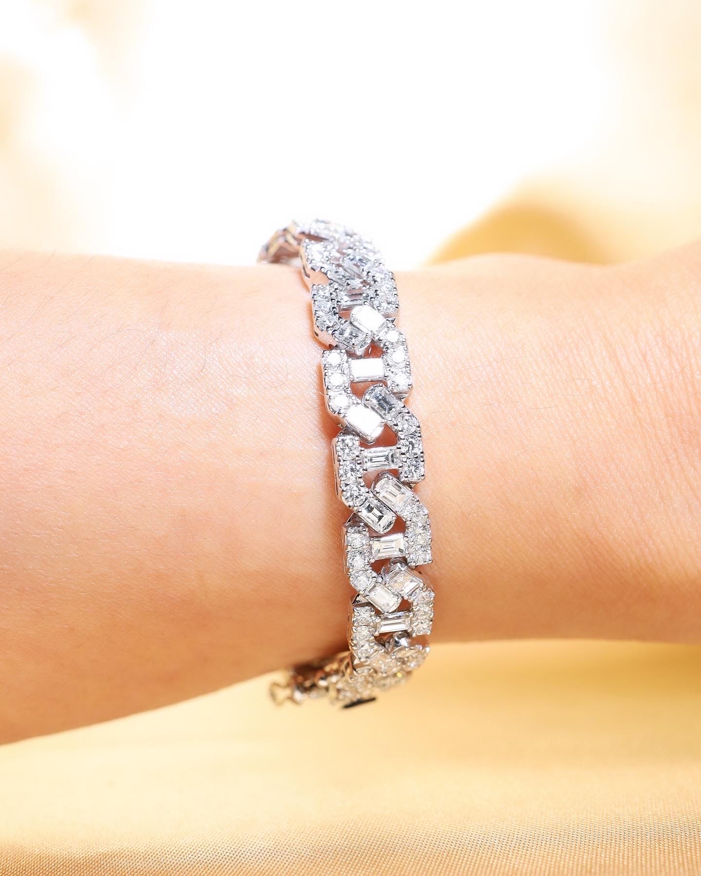 CHAIN! 8.66TCW F/VS Diamonds in 14K Solid White Gold Bracelet Hiphop Bangle - Image 4