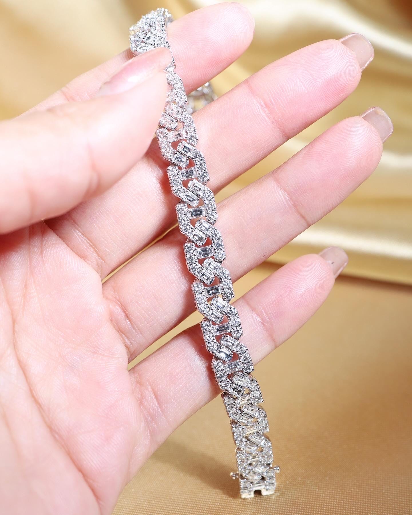CHAIN! 8.66TCW F/VS Diamonds in 14K Solid White Gold Bracelet Hiphop Bangle - Image 7