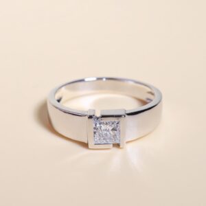 GIA! 0.40TCW Princess Cut D/VS2 Diamond in 18K Solid White Gold Ring Mens