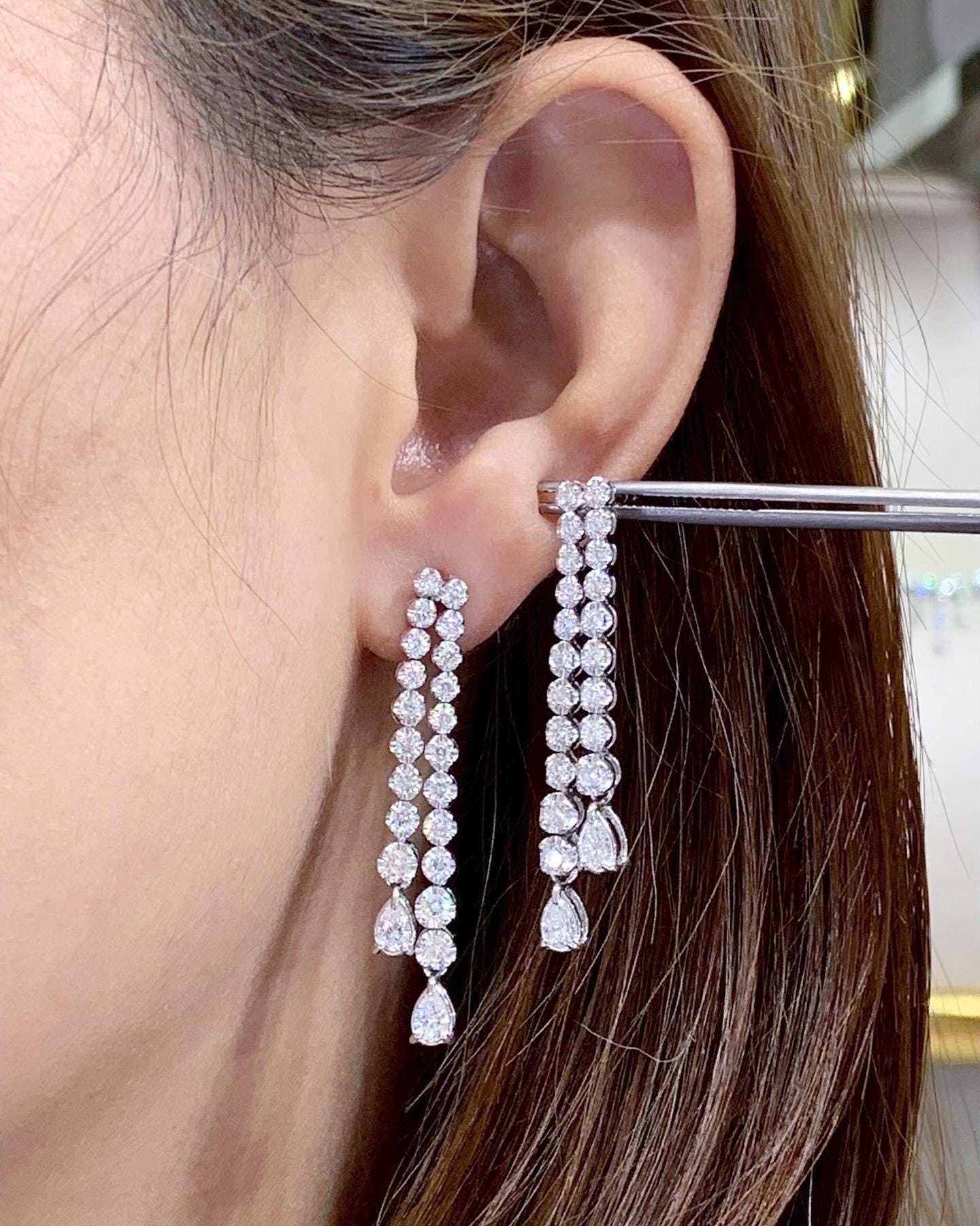 2.37TCW Round Brilliant Diamond Natural 18K Solid White Gold Dangling Earrings - Image 9