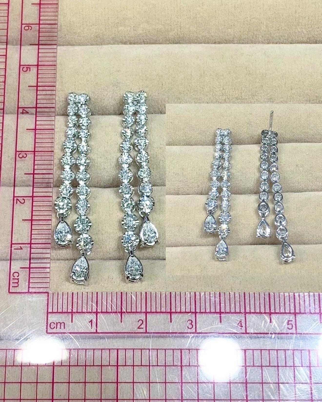 2.37TCW Round Brilliant Diamond Natural 18K Solid White Gold Dangling Earrings - Image 10