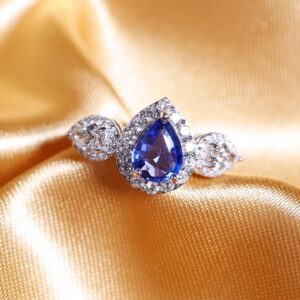 CEYLON! 3.07TCW Blue Sapphire & Diamonds in 18K Solid White Gold Ring