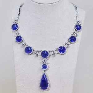 128.55 Carat Tanzanite and Diamond Necklace with Detachable Pendant in 18K White Gold
