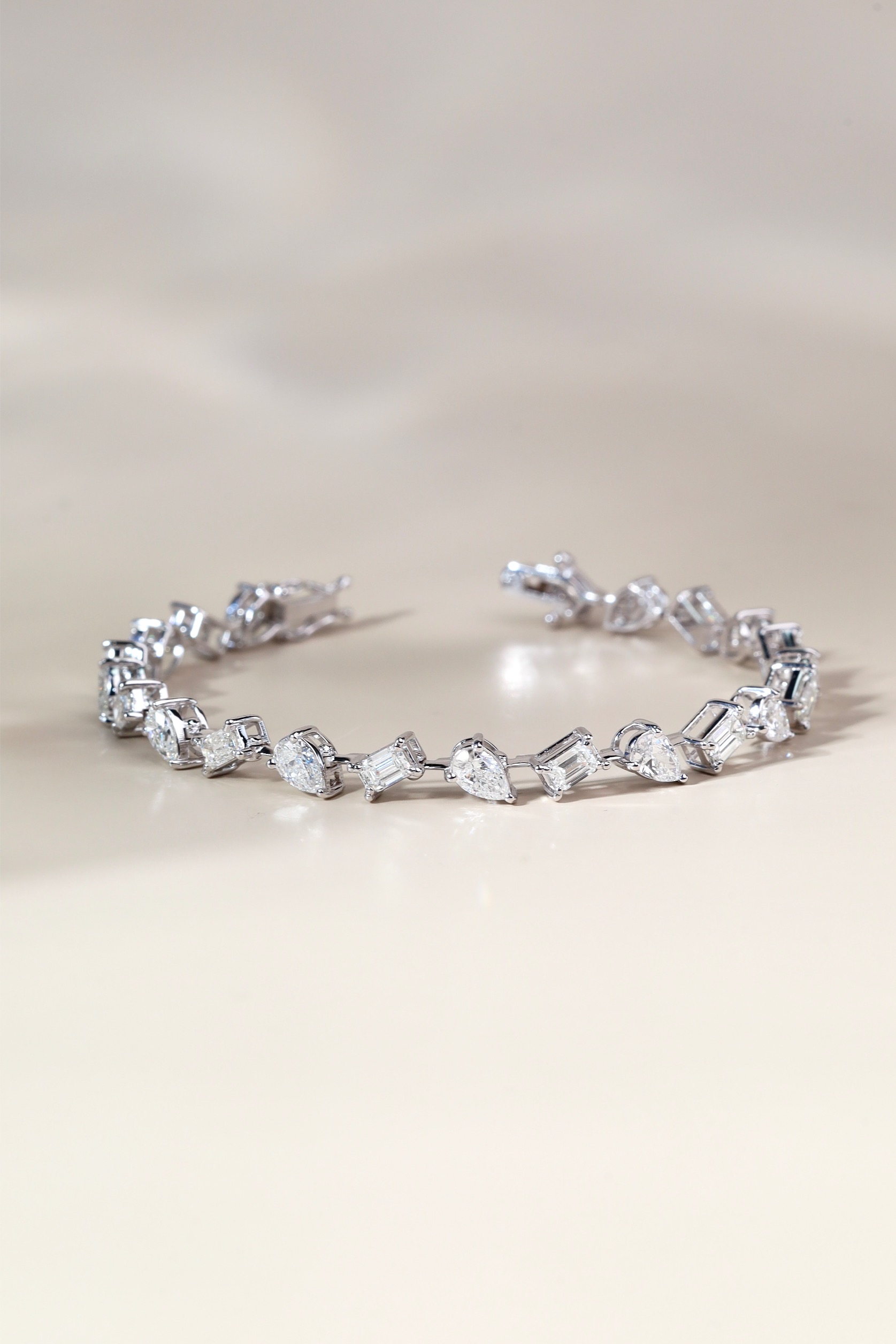 6.13 Carat Pear and Emerald-Cut Diamond Bracelet in 18K White Gold - Image 9