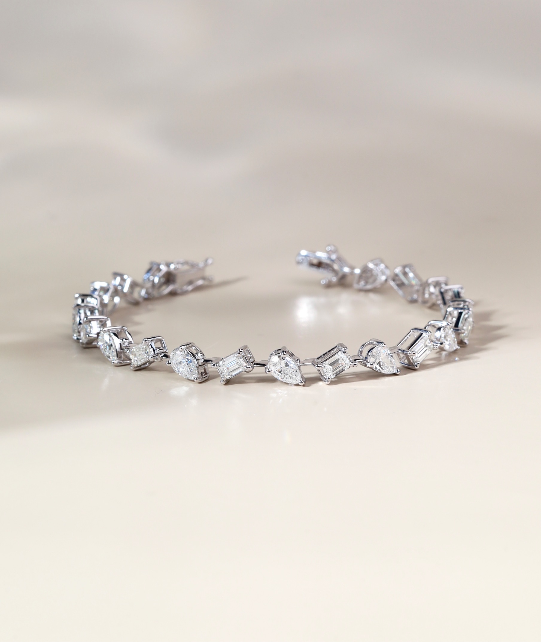 6.13 Carat Pear and Emerald-Cut Diamond Bracelet in 18K White Gold - Image 8