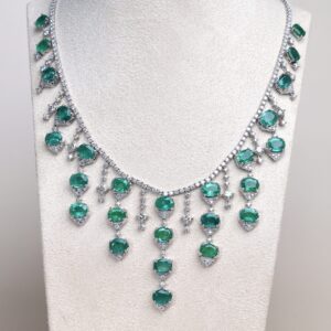 54.15 Carat Zambian Emerald and Diamond Necklace in 18K White Gold