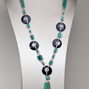 Art Deco Emerald and Diamond Long Necklace in 18K White Gold