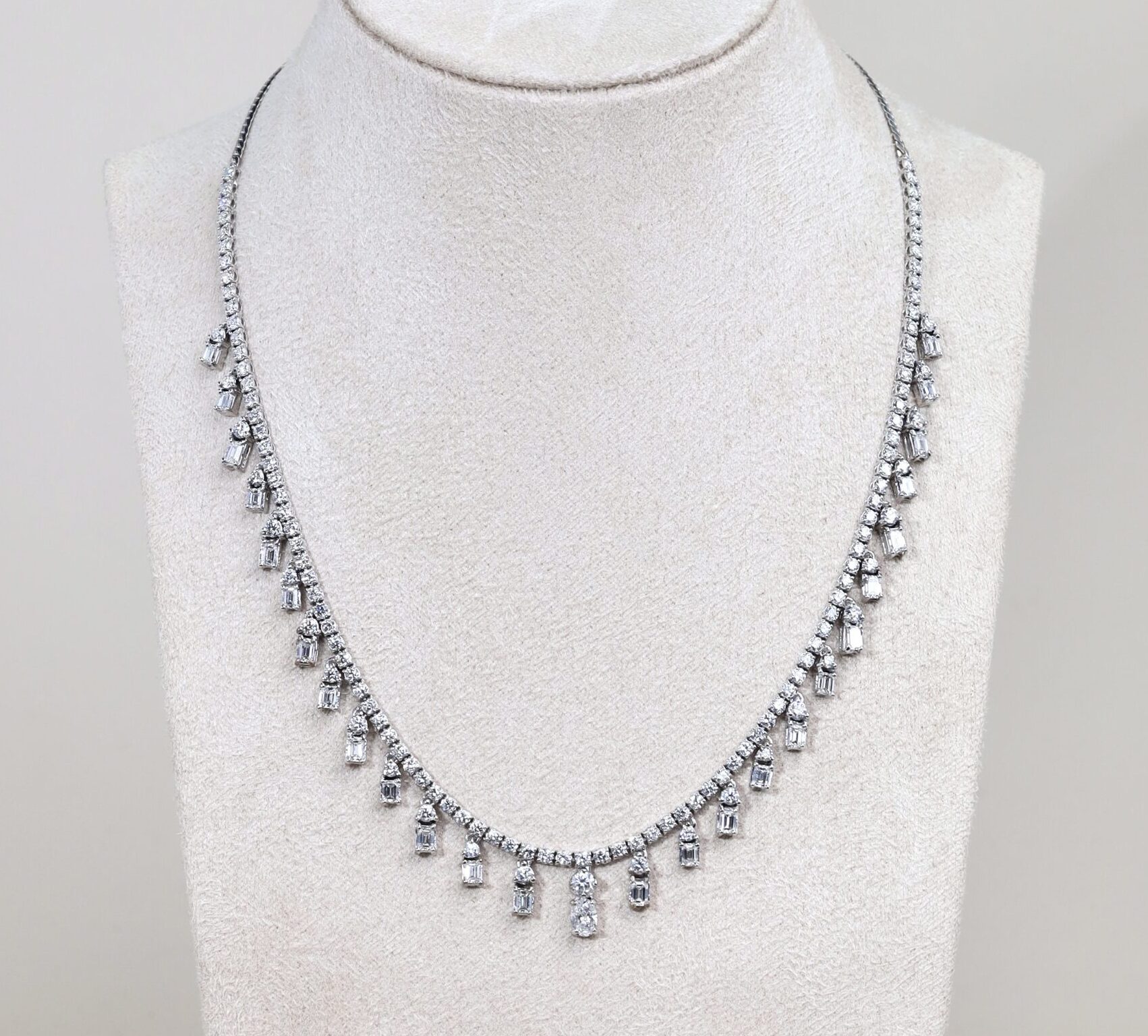 11.47 Carat Mixed-Shape Diamond Necklace in 18K White Gold