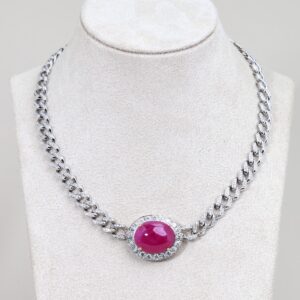 20.12 Carat Burmese Ruby and Diamond Necklace in 14K White Gold