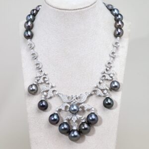 Tahitian Pearl and Diamond Necklace in 18K White Gold