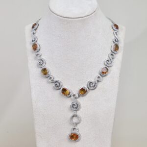 33.68 Carat Yellow Sapphire and Diamond Necklace in 18K White Gold