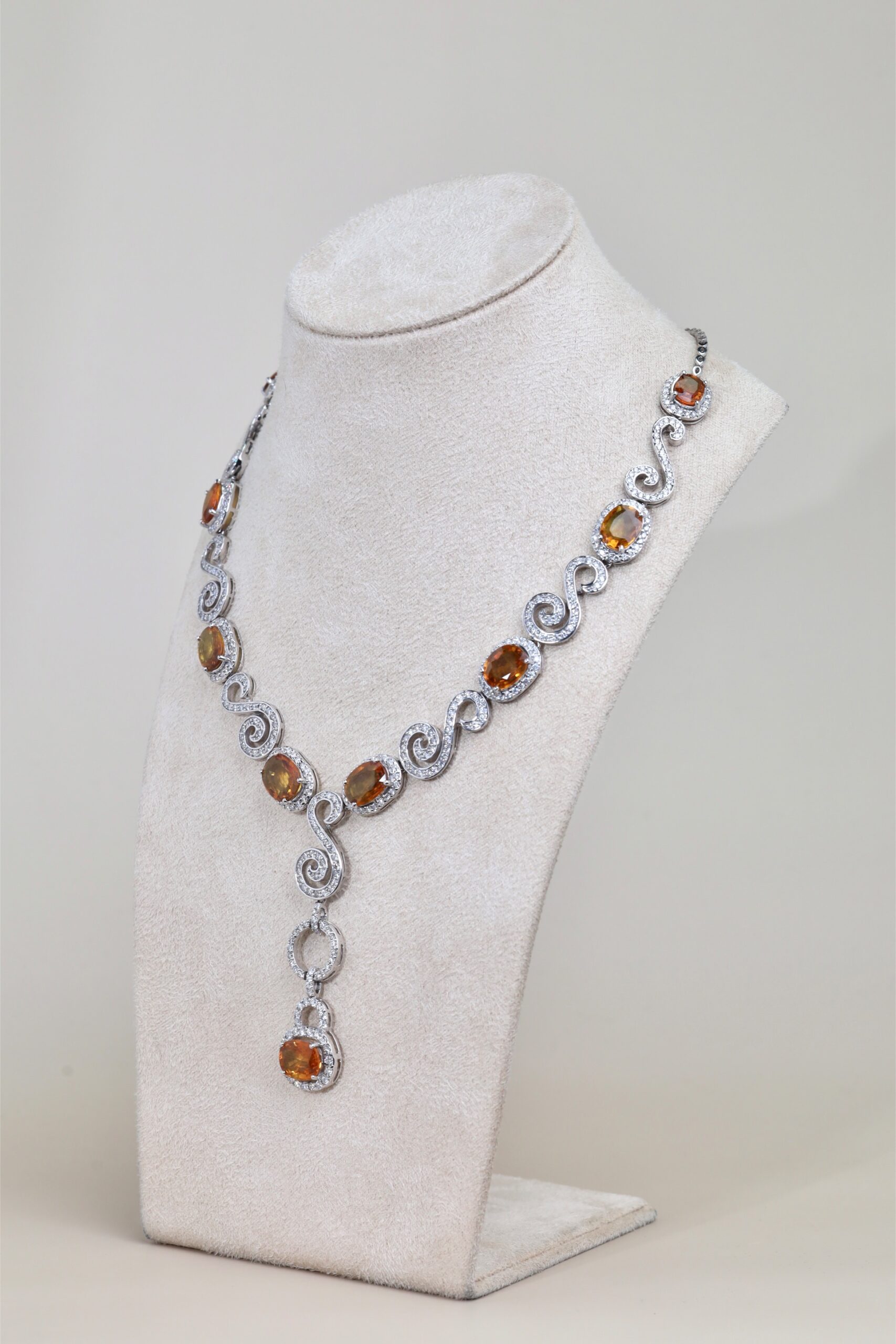 33.68 Carat Yellow Sapphire and Diamond Necklace in 18K White Gold - Image 2