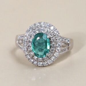 1.20 Carat Zambian Emerald and Diamond Ring in 18K White Gold