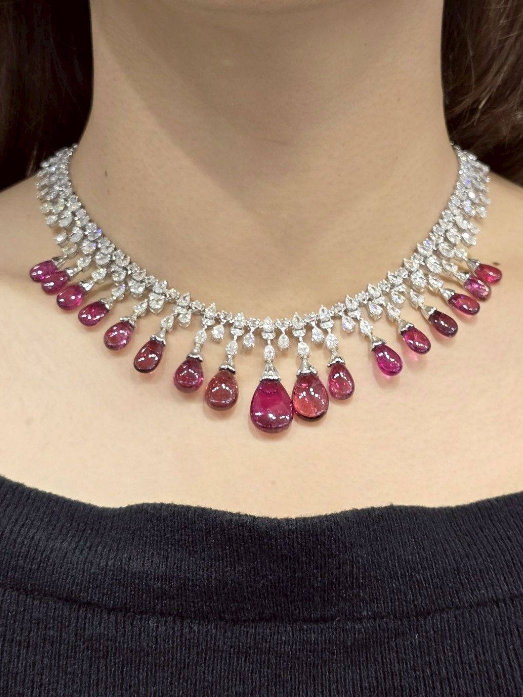 50.25 Carat Natural Rubellite Tourmaline and Diamond Necklace in 18K White Gold - Image 2