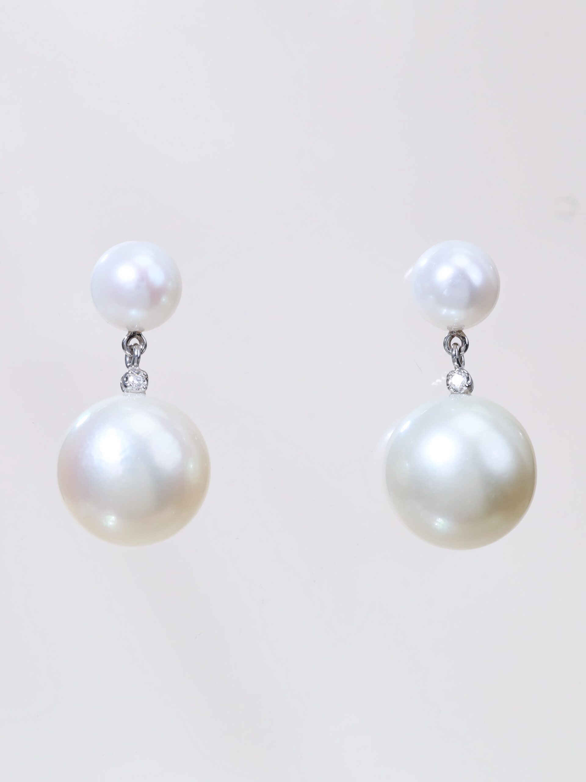 13 mm South Sea Pearl & Diamond Drop Earrings in 18K White Gold - Image 3