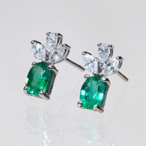 1.51 Carat Emerald and Diamond Stud Earrings in 18K White Gold
