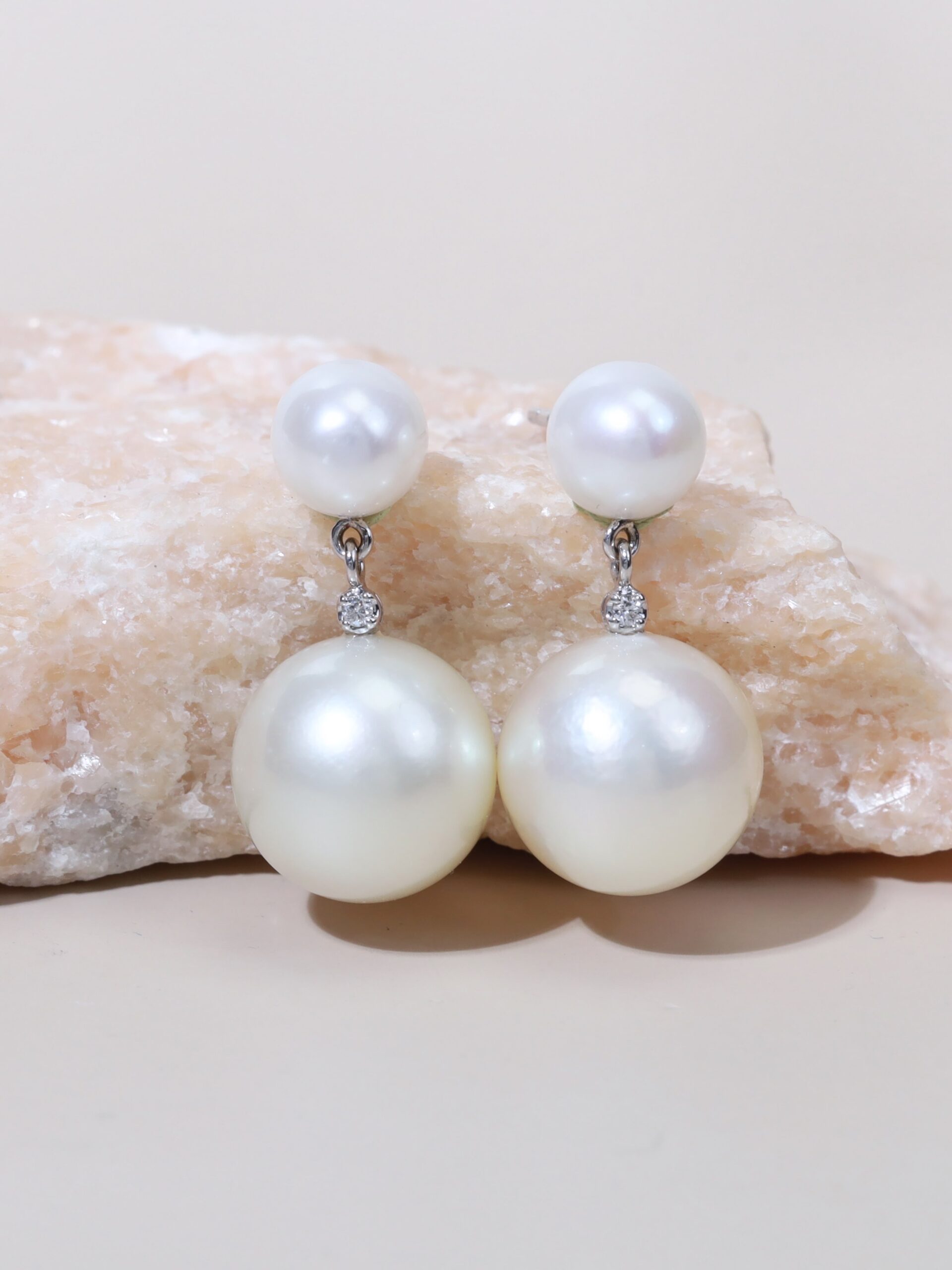 13 mm South Sea Pearl & Diamond Drop Earrings in 18K White Gold - Image 10