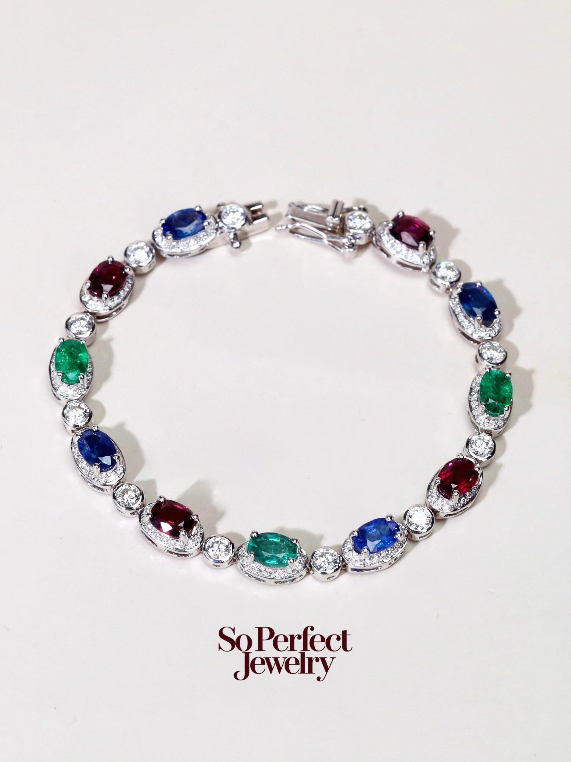 Trinité Ruby, Emerald, Sapphire and Diamond Bracelet in 18K White Gold - Image 2