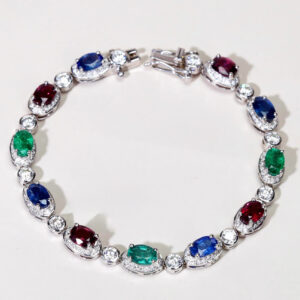 Trinité Ruby, Emerald, Sapphire and Diamond Bracelet in 18K White Gold