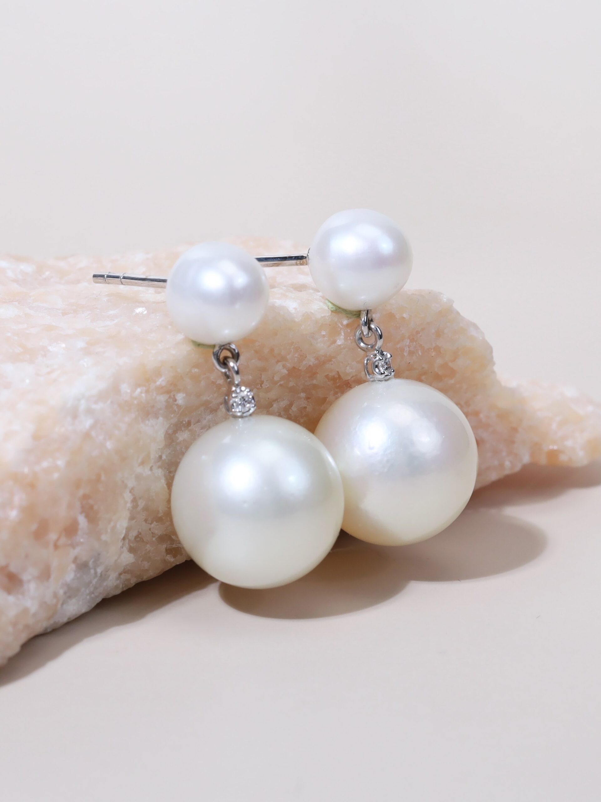 13 mm South Sea Pearl & Diamond Drop Earrings in 18K White Gold - Image 2