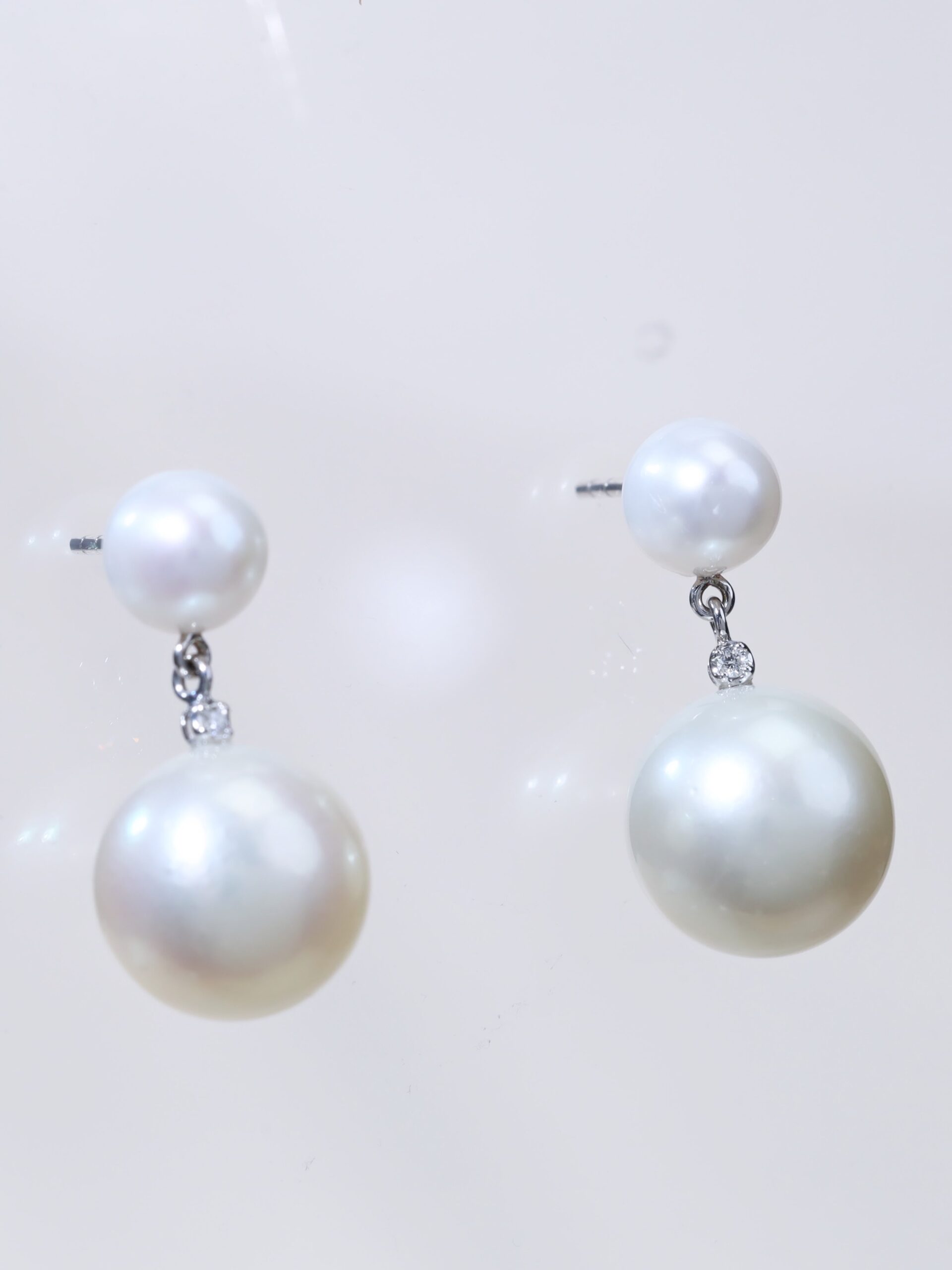 13 mm South Sea Pearl & Diamond Drop Earrings in 18K White Gold - Image 11