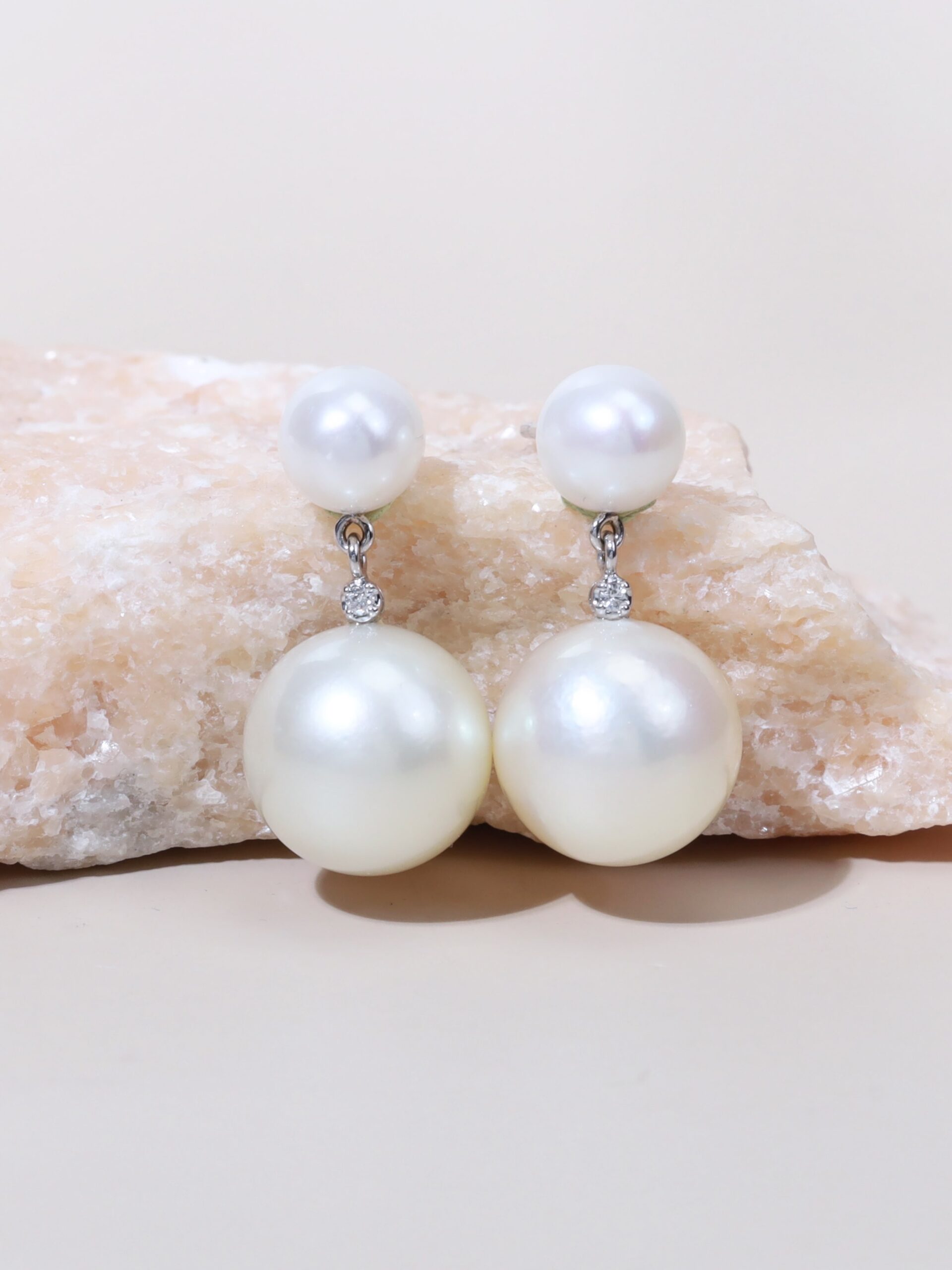 13 mm South Sea Pearl & Diamond Drop Earrings in 18K White Gold