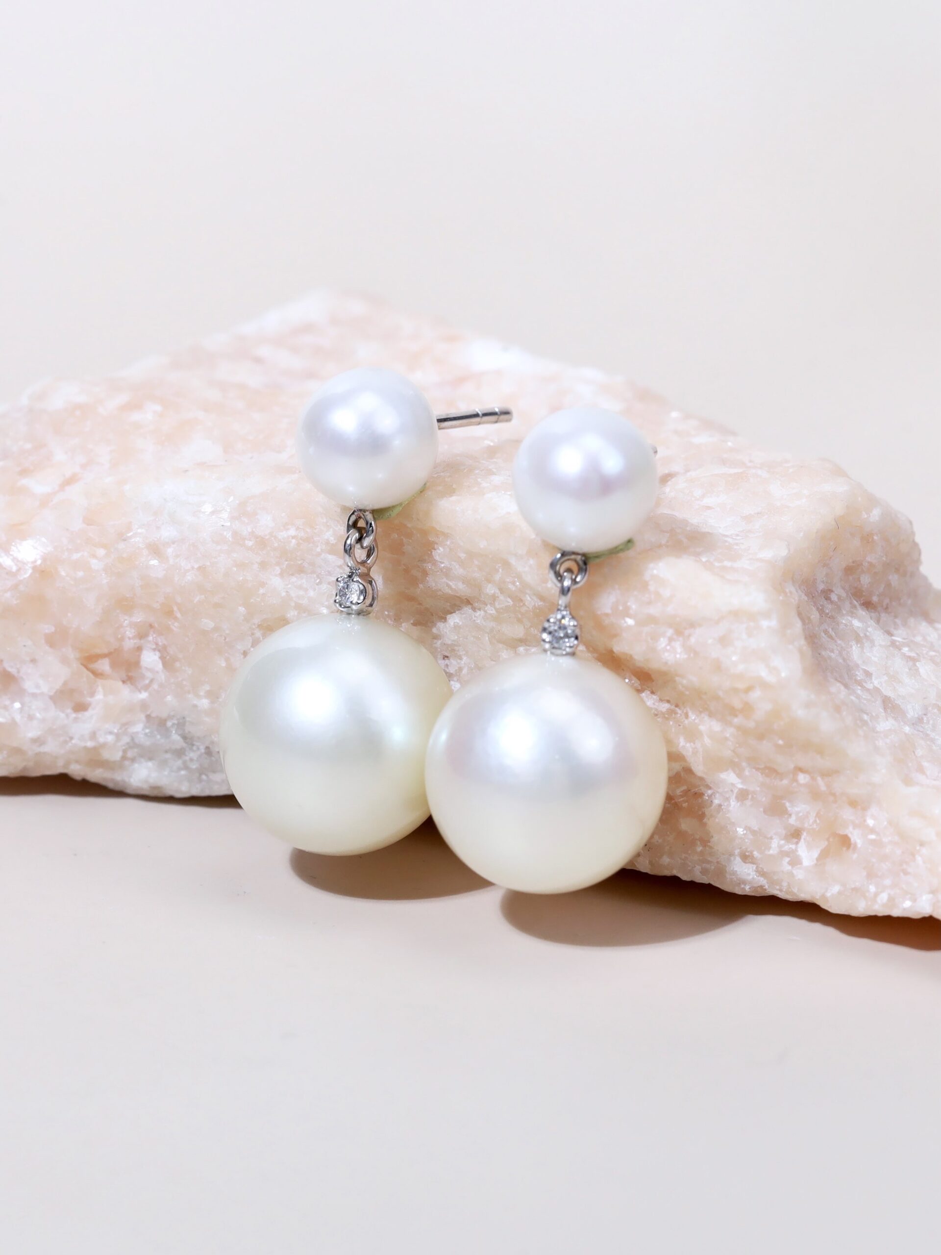 13 mm South Sea Pearl & Diamond Drop Earrings in 18K White Gold - Image 9