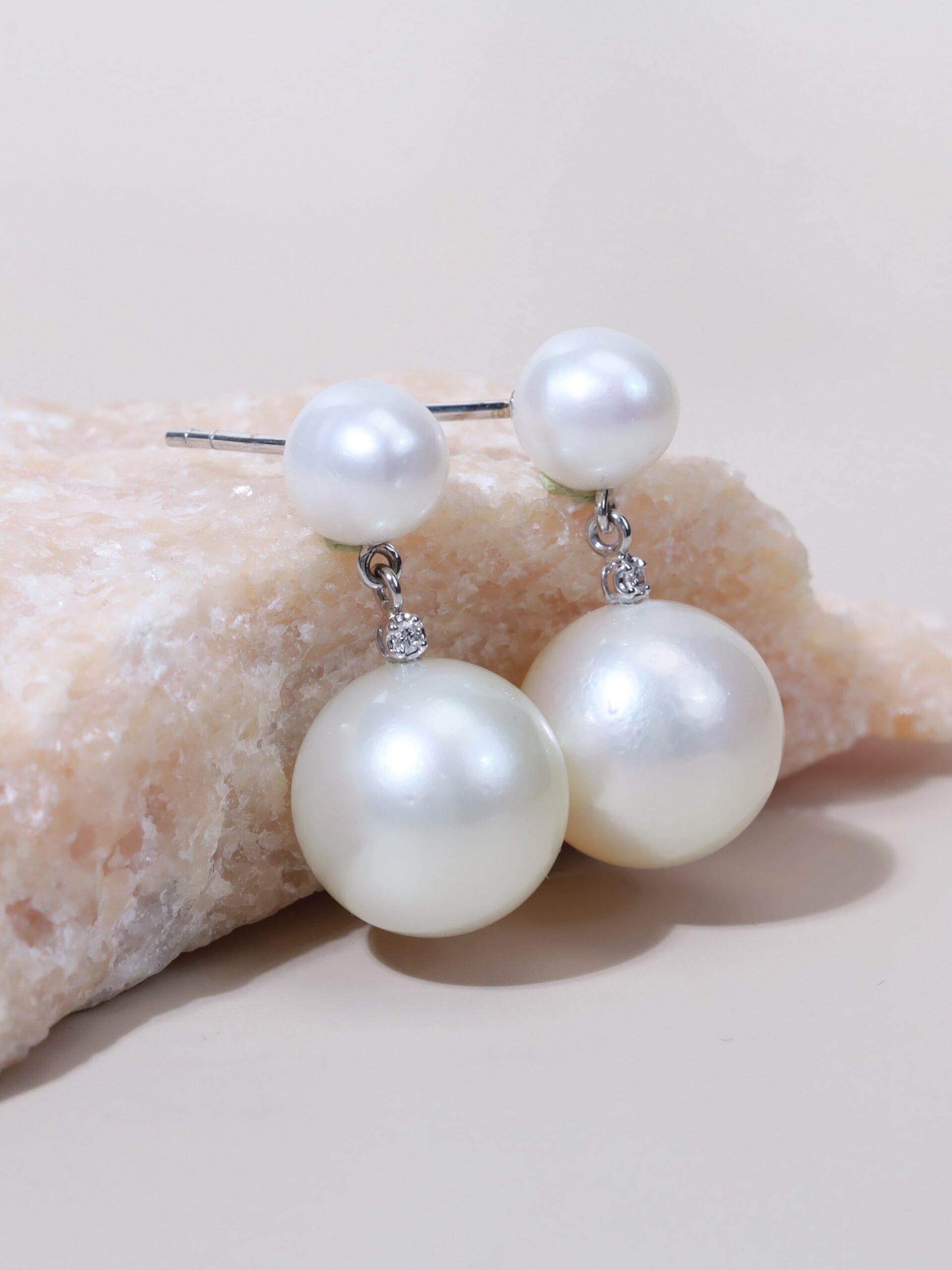 13 mm South Sea Pearl & Diamond Drop Earrings in 18K White Gold - Image 8