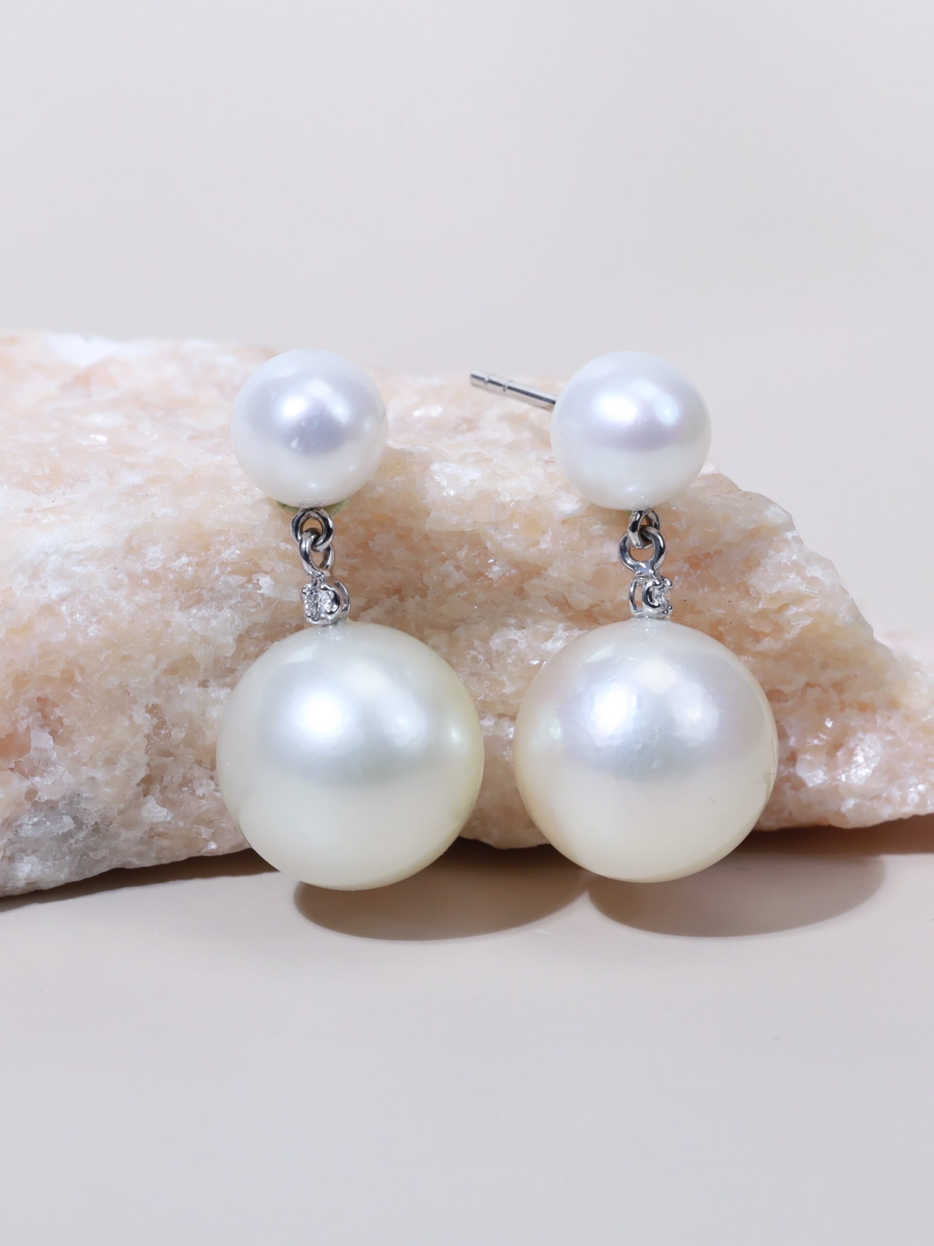 13 mm South Sea Pearl & Diamond Drop Earrings in 18K White Gold - Image 7