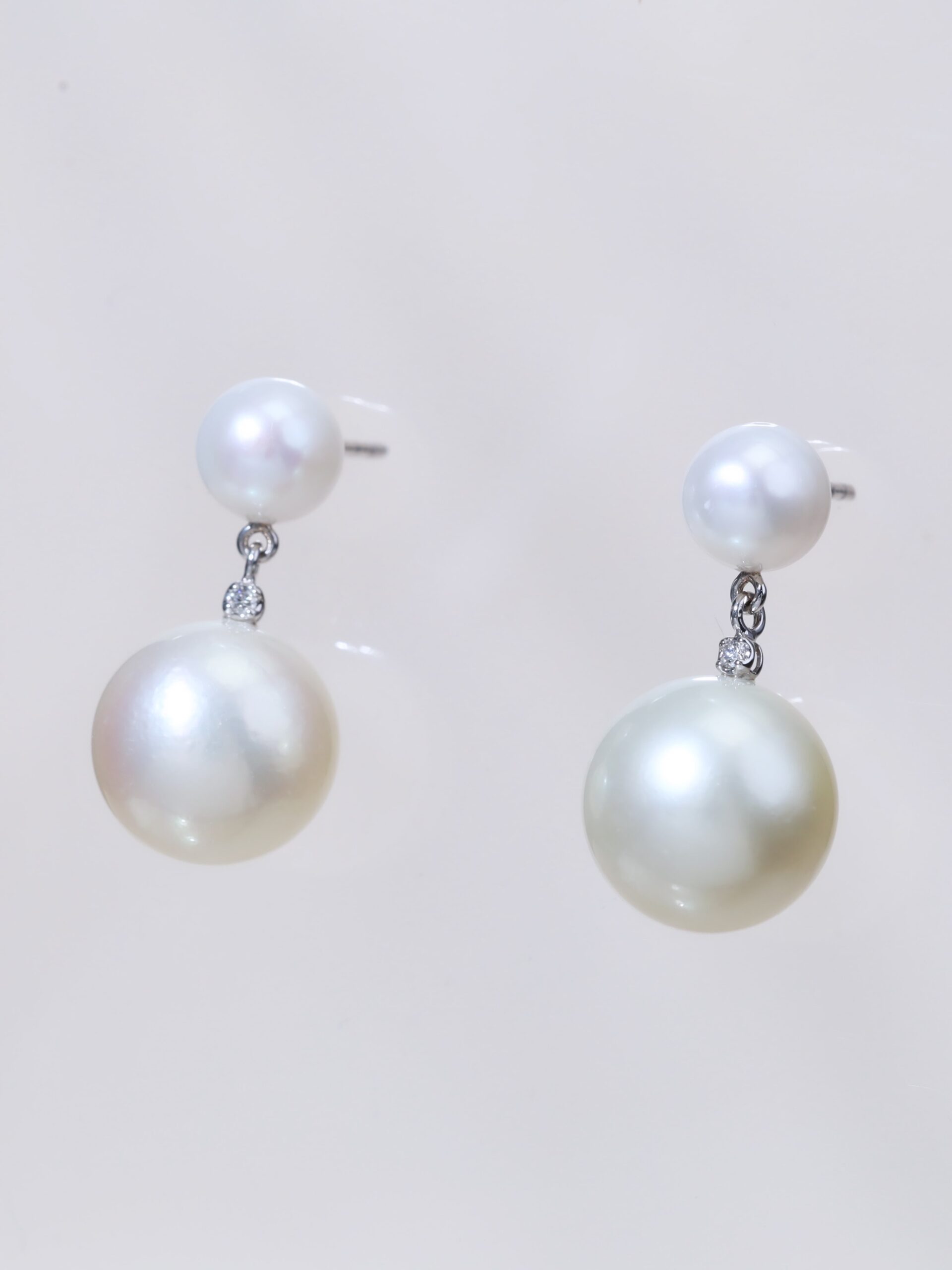 13 mm South Sea Pearl & Diamond Drop Earrings in 18K White Gold - Image 6