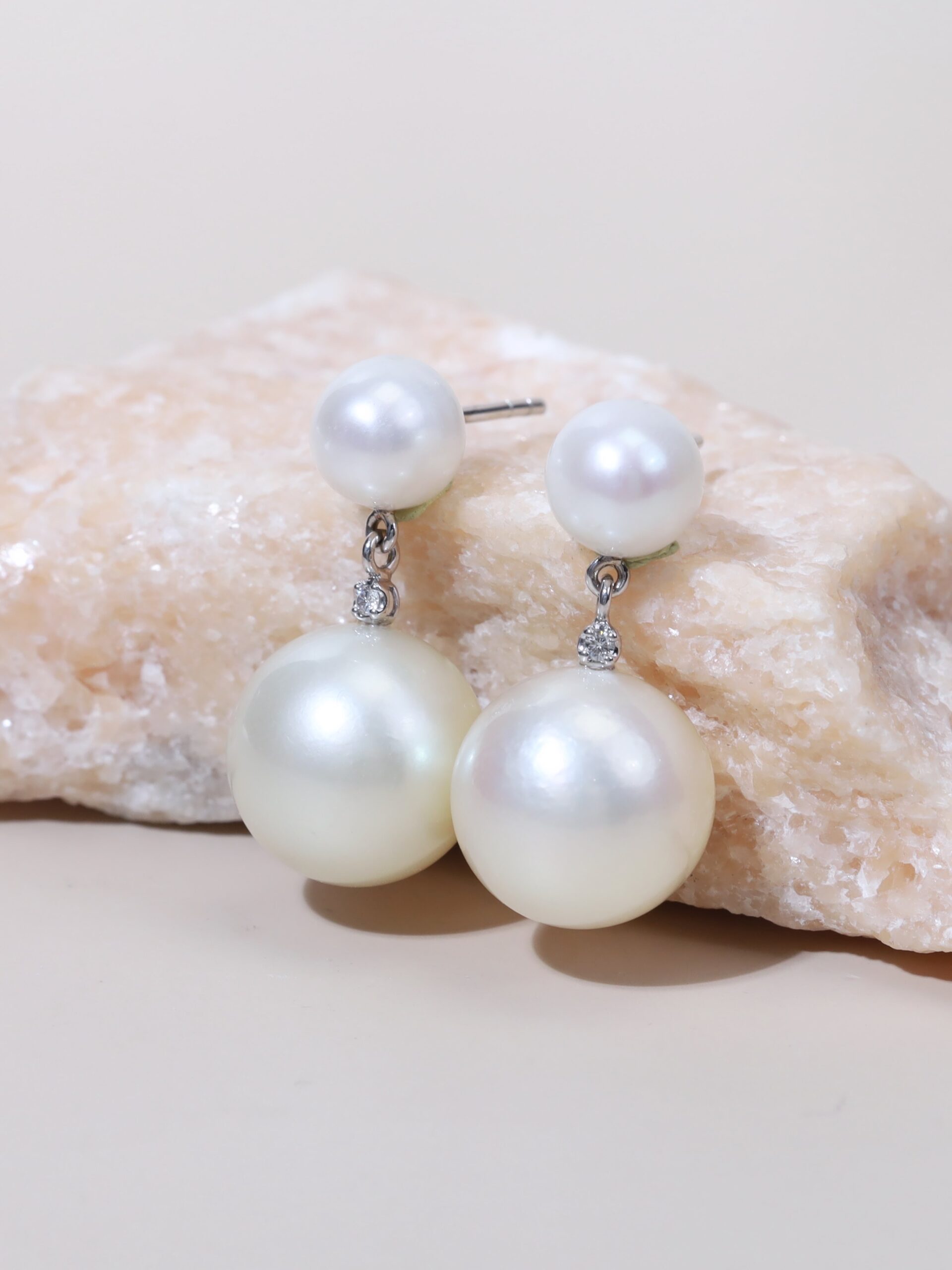 13 mm South Sea Pearl & Diamond Drop Earrings in 18K White Gold - Image 5